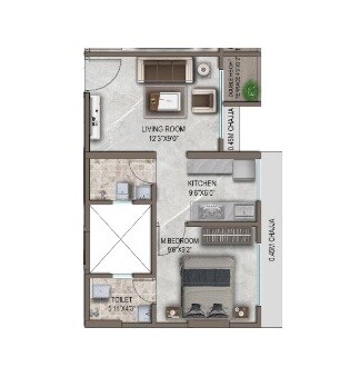 Floor plan of 1 BHK 450 Sq. Ft. Apartment in La Mer One, Navi Mumbai