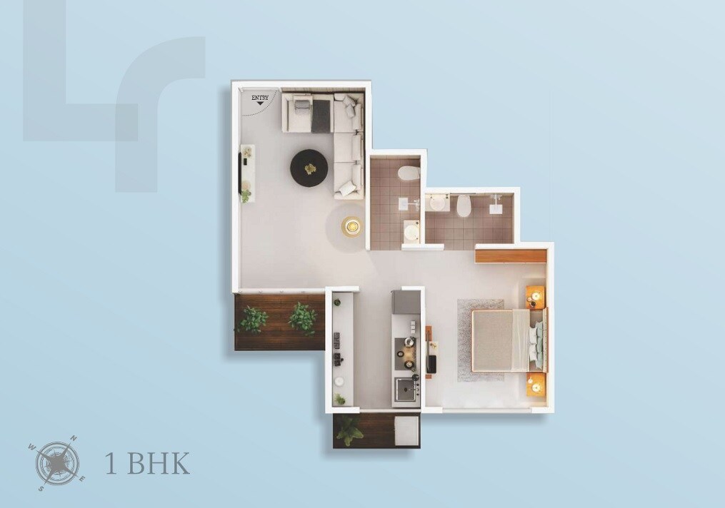 Floor plan of 1 BHK 351 Sq. Ft. Apartment in La Mer Regency, Navi Mumbai