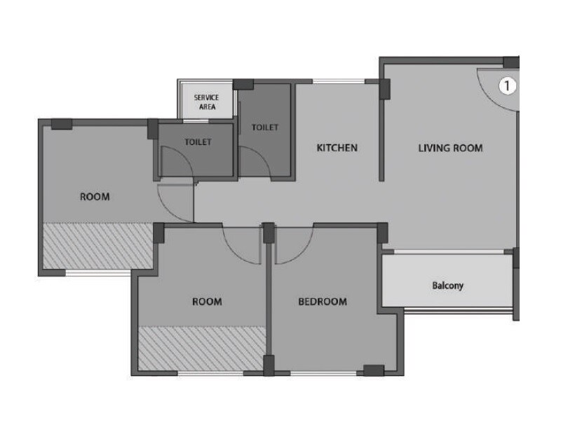 Floor plan of 3 BHK 526 Sq. Ft. Apartment in Labdhi Gardens, Navi Mumbai