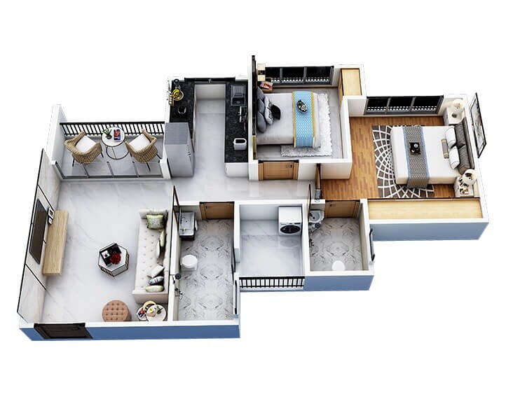 Floor plan of 2 BHK 340 Sq. Ft. Apartment in Labdhi Gardens Phase 10, Navi Mumbai