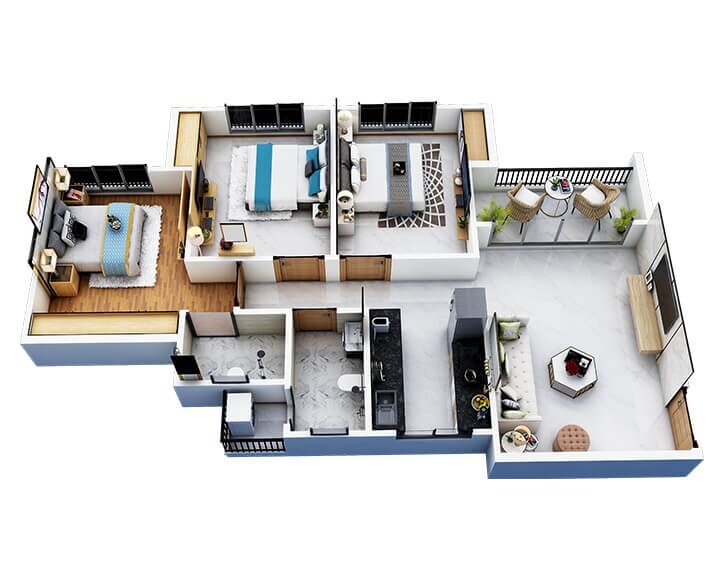 Floor plan of 3 BHK 496 Sq. Ft. Apartment in Labdhi Gardens Phase 10, Navi Mumbai