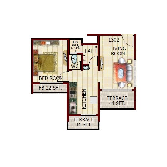 Floor plan of 1 BHK Apartment - 680 sq. ft. in Labheshwar Pratham, Navi Mumbai