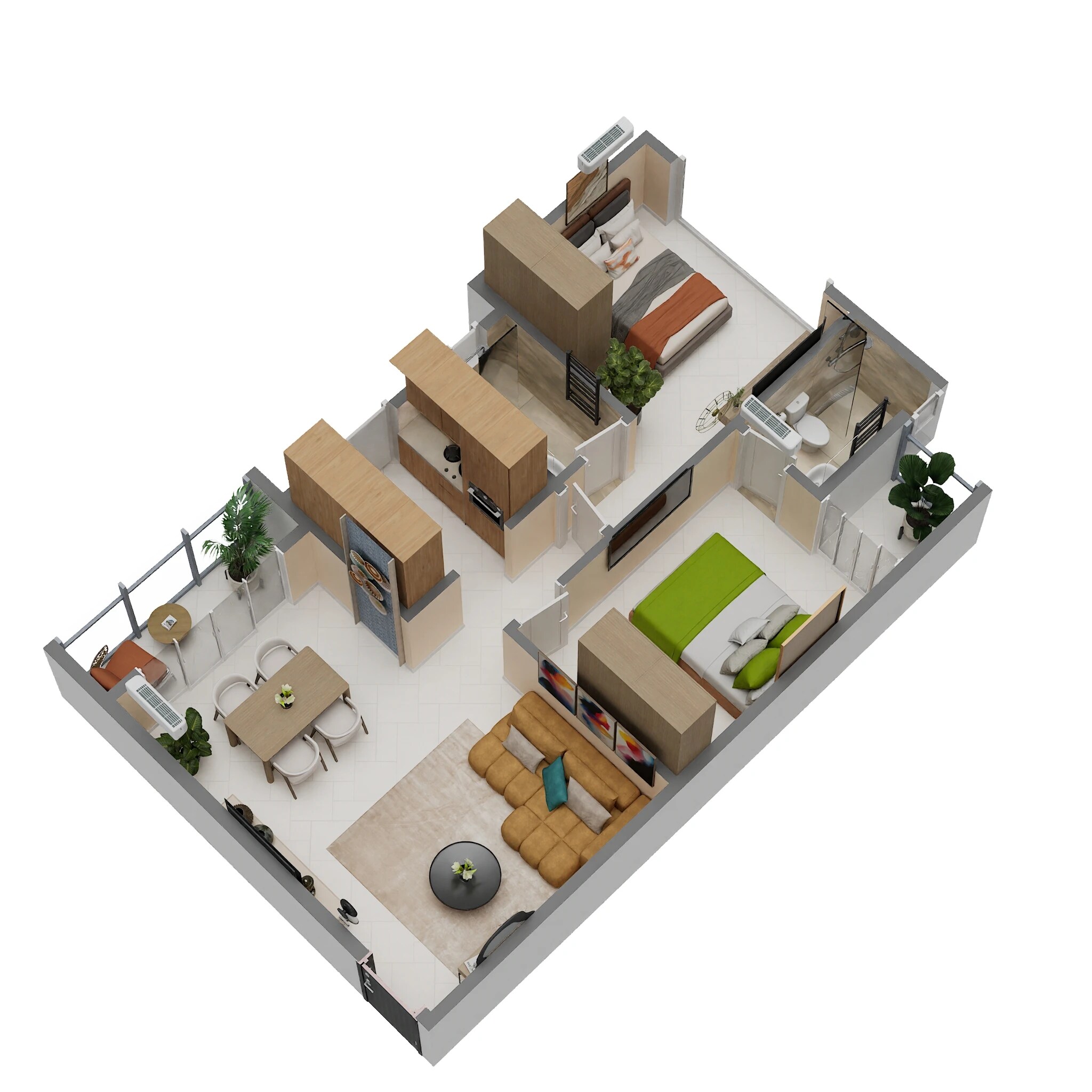 Floor plan of 2 BHK 574 Sq. Ft. Apartment in Lakhani Bliss, Navi Mumbai