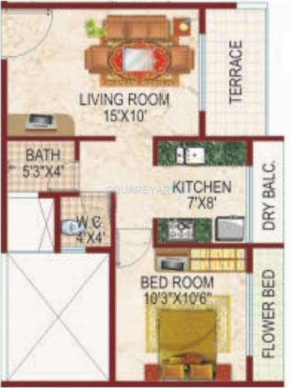 1 BHK 705 Sq. Ft. Apartment in Lakhani Blue Waves