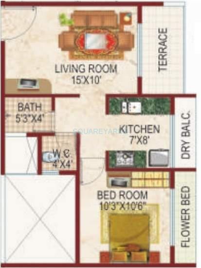 Floor plan of 1 BHK 705 Sq. Ft. Apartment in Lakhani Blue Waves, Navi Mumbai