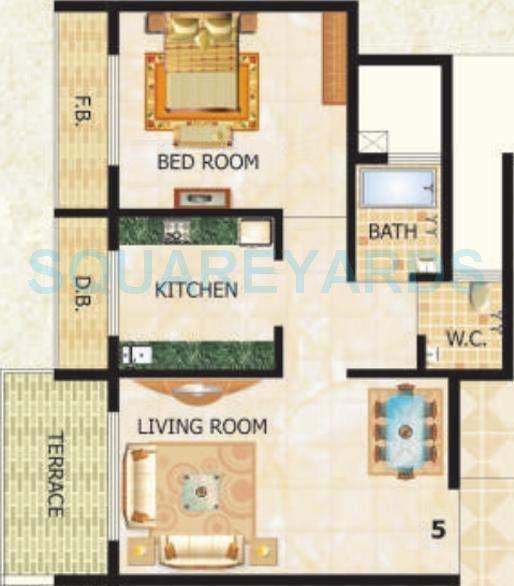 Floor plan of 1 BHK 690 Sq. Ft. Apartment in Lakhani Classico, Navi Mumbai
