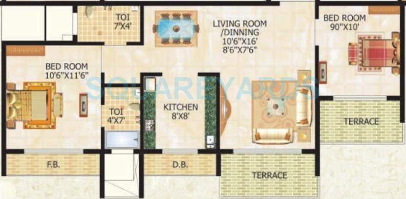 Floor plan of 2 BHK 1115 Sq. Ft. Apartment in Lakhani Classico, Navi Mumbai