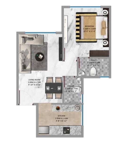 Floor plan of 1 BHK 380 Sq. Ft. Apartment in Lakhani Courtyard, Navi Mumbai