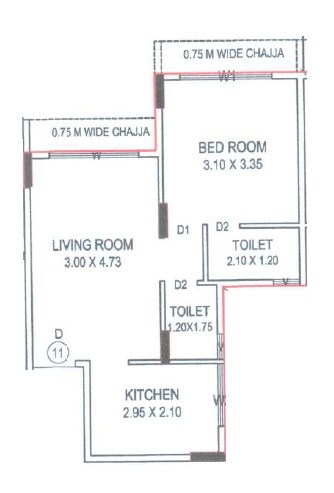 Floor plan of 1 BHK 412 Sq. Ft. Apartment in Lakhani Courtyard, Navi Mumbai