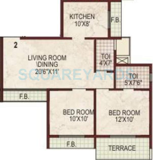 Floor plan of 2 BHK 1190 Sq. Ft. Apartment in Lakhani Exotica, Navi Mumbai