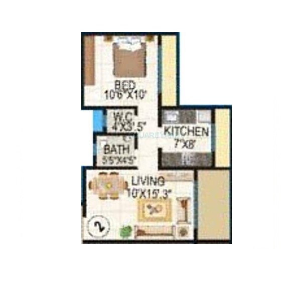 Floor plan of 1 BHK 304 Sq. Ft. Apartment in Lakhani La Riveria, Navi Mumbai