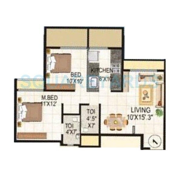 Floor plan of 2 BHK 527 Sq. Ft. Apartment in Lakhani La Riveria, Navi Mumbai