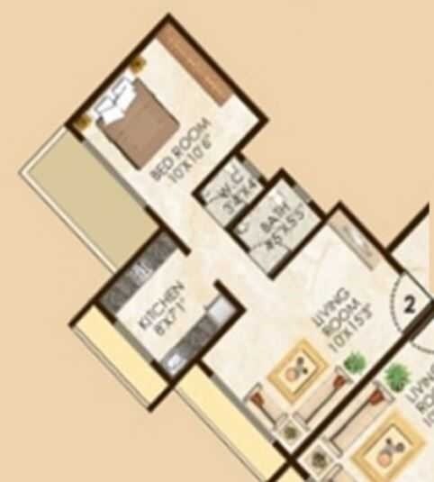 Floor plan of 1 BHK 695 Sq. Ft. Apartment in Lakhani La Riviera, Navi Mumbai