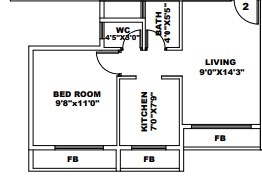 Floor plan of 1 BHK 288 Sq. Ft. Apartment in Lakhani Royale, Navi Mumbai