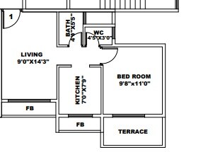 Floor plan of 1 BHK 334 Sq. Ft. Apartment in Lakhani Royale, Navi Mumbai