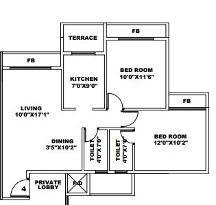 Floor plan of 2 BHK 439 Sq. Ft. Apartment in Lakhani Royale, Navi Mumbai
