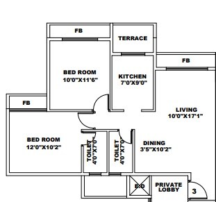 Floor plan of 2 BHK 476 Sq. Ft. Apartment in Lakhani Royale, Navi Mumbai