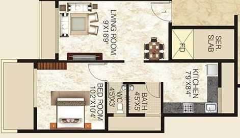 1 BHK 296 Sq. Ft. Apartment in Lakhani Sky Ways