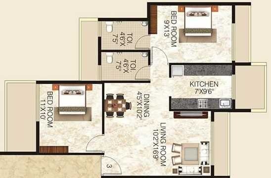 2 BHK 581 Sq. Ft. Apartment