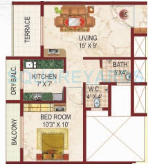 Floor plan of 1 BHK 720 Sq. Ft. Apartment in Lakhani White Castle, Navi Mumbai