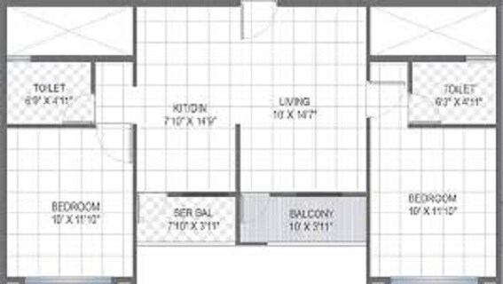 Floor plan of 2 BHK 1100 Sq. Ft. Apartment in Lakhanis Gulmohar, Navi Mumbai
