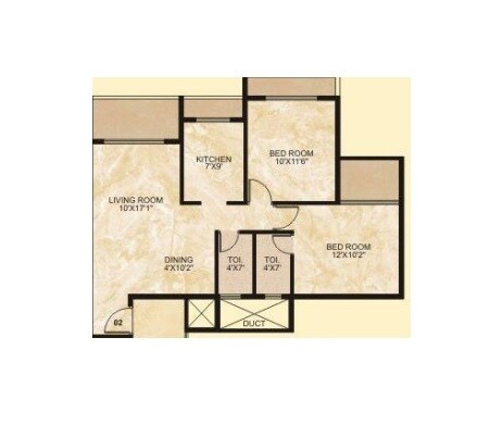 Floor plan of 2 BHK 479 Sq. Ft. Apartment in Lakhanis Prestige, Navi Mumbai