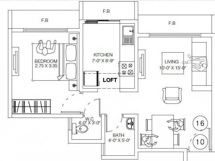 Floor plan of 1 BHK 268 Sq. Ft. Apartment in Lalani Dream Residency, Navi Mumbai