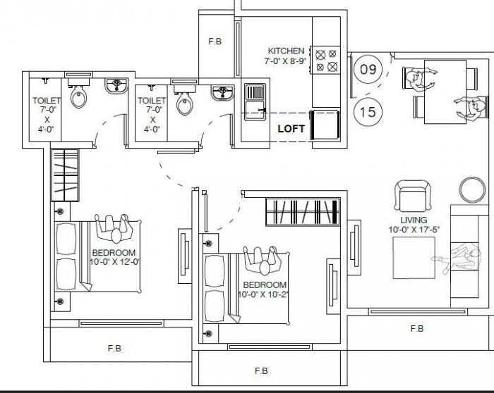 Floor plan of 2 BHK 546 Sq. Ft. Apartment in Lalani Dream Residency, Navi Mumbai