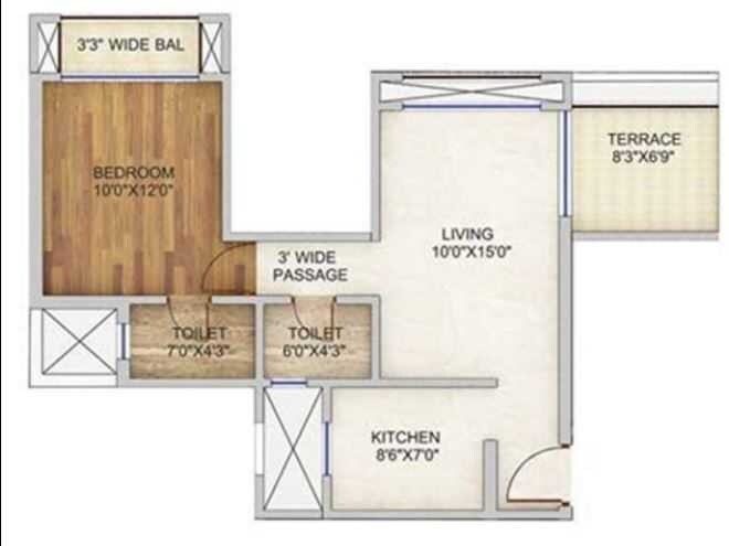 Floor plan of 1 BHK 384 Sq. Ft. Apartment in Landmark Casa Unico, Navi Mumbai