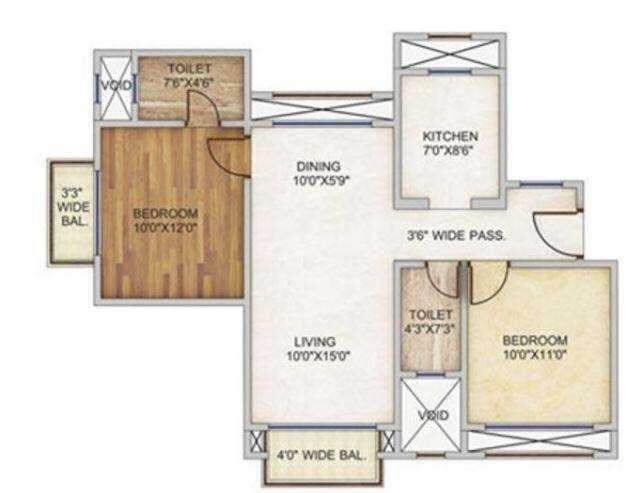 Floor plan of 2 BHK 602 Sq. Ft. Apartment in Landmark Casa Unico, Navi Mumbai