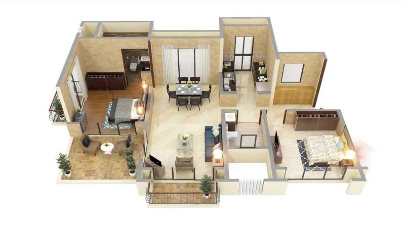 Floor plan of 2 BHK 608 Sq. Ft. Apartment in Landmark Casa Unico, Navi Mumbai