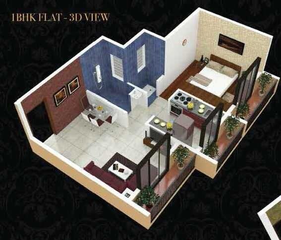 Floor plan of 1 BHK 266 Sq. Ft. Apartment in Laxmi Castello, Navi Mumbai