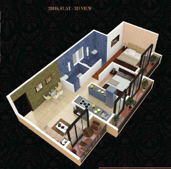 Floor plan of 2 BHK 384 Sq. Ft. Apartment in Laxmi Castello, Navi Mumbai
