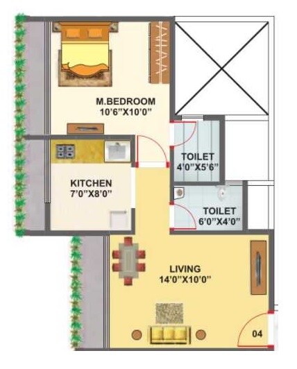 Floor plan of 1 BHK 323 Sq. Ft. Apartment in Laxmina Aurum, Navi Mumbai