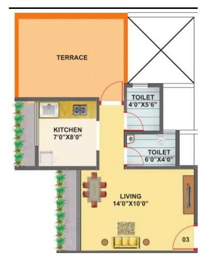 Floor plan of 194 Sq. Ft. Studio in Laxmina Aurum, Navi Mumbai