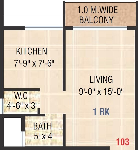 Floor plan of 283 Sq. Ft. Studio in Leena Heritage, Navi Mumbai