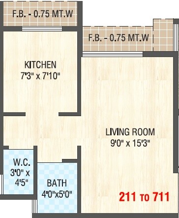 Floor plan of 267 Sq. Ft. Studio in Leena Paradise, Navi Mumbai