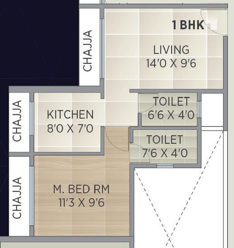 Floor plan of 1 BHK 346 Sq. Ft. Apartment in Lively Kalpavruksha Oneness, Navi Mumbai