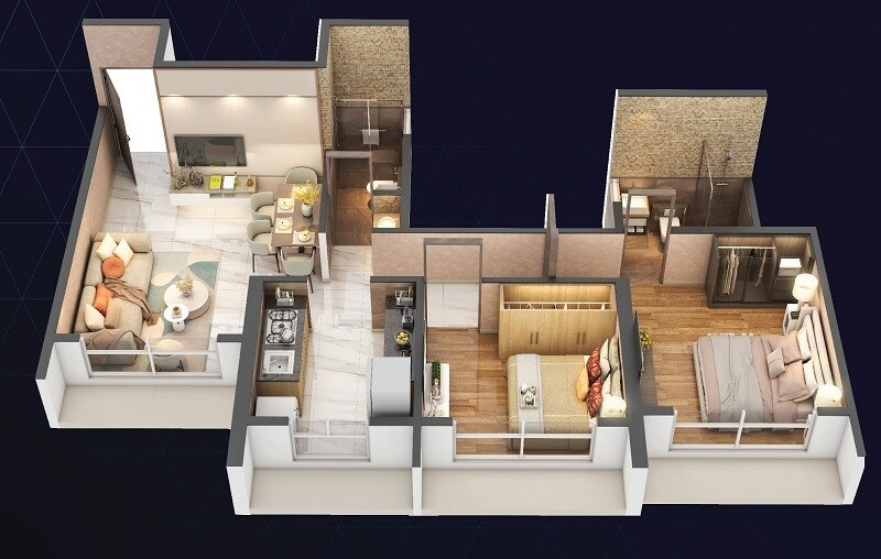 Floor plan of 2 BHK 549 Sq. Ft. Apartment in Lively Kalpavruksha Oneness, Navi Mumbai