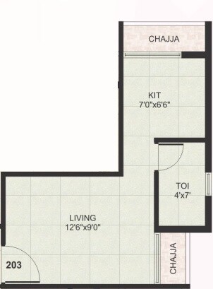Floor plan of 175 Sq. Ft. Studio in Living Tulip, Navi Mumbai