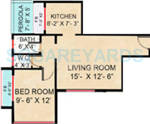 Floor plan of 1 BHK 540 Sq. Ft. Apartment in LJ Housing Arya Residency, Navi Mumbai