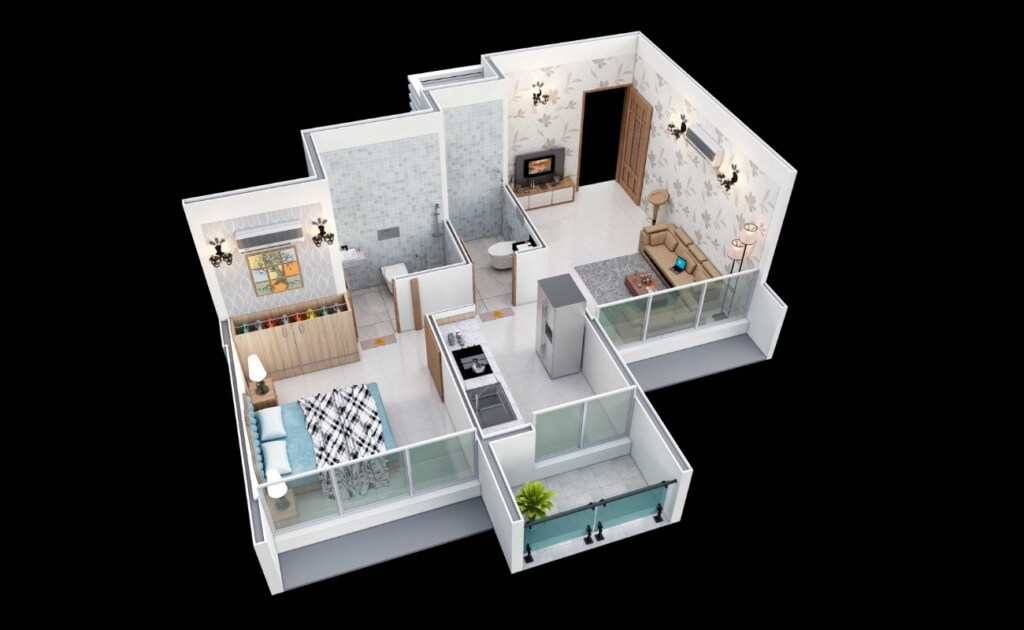Floor plan of 1 BHK 466 Sq. Ft. Apartment in LK Vivanta, Navi Mumbai