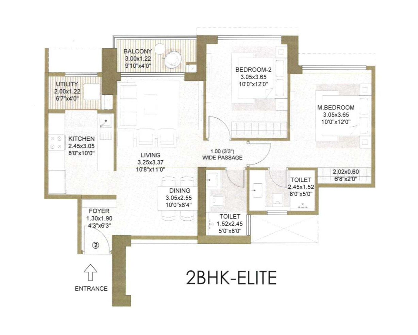 2 BHK 790 Sq. Ft. Apartment
