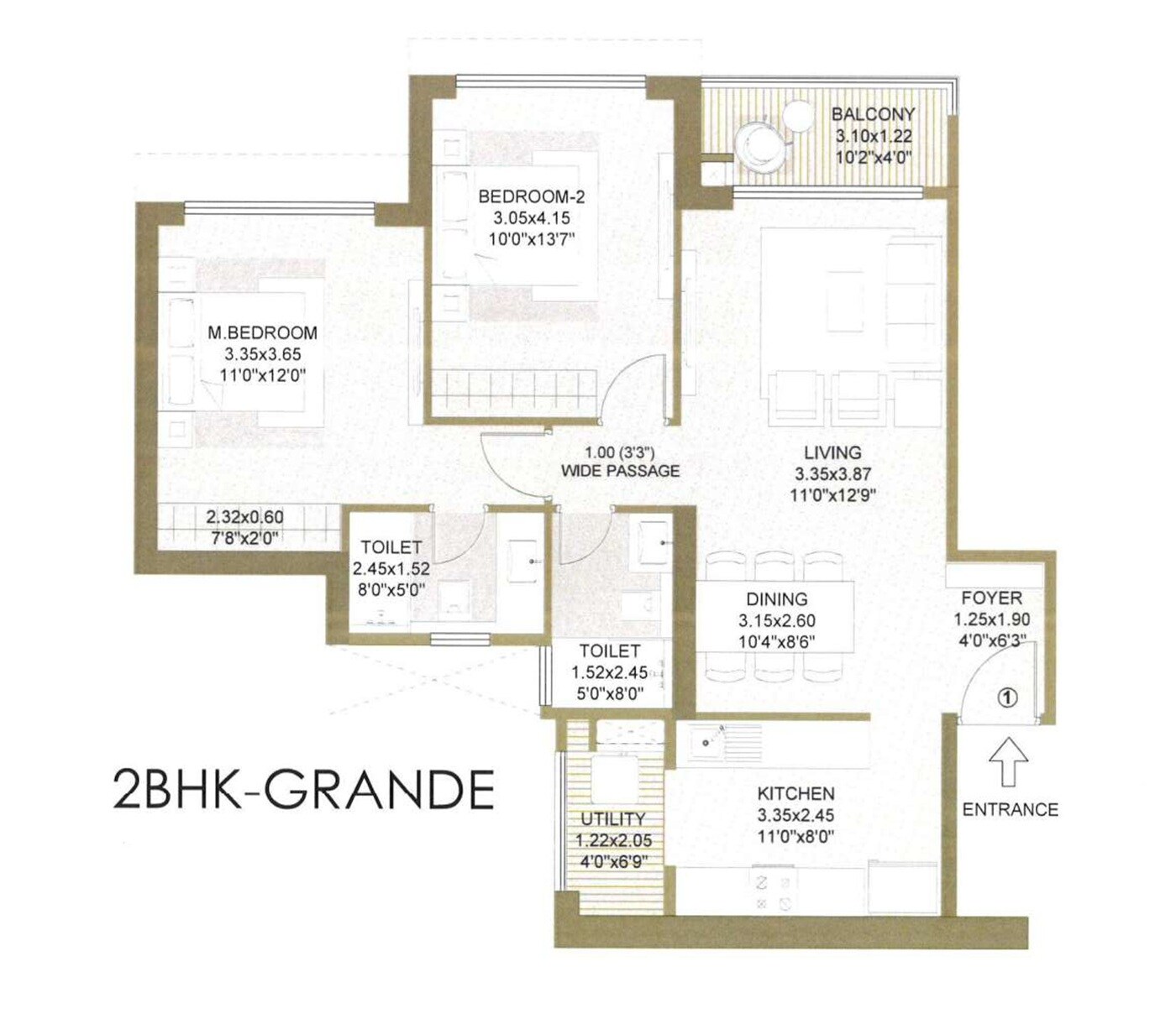 2 BHK 855 Sq. Ft. Apartment