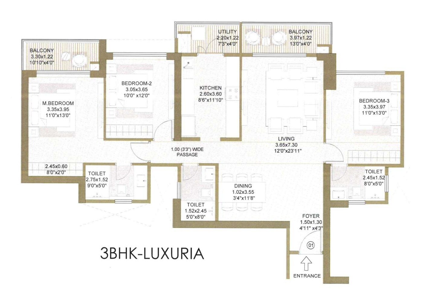 3 BHK 1074 Sq. Ft. Apartment