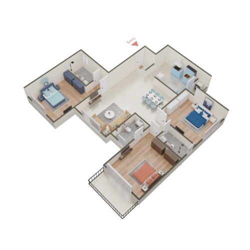 3 BHK 860 Sq. Ft. Apartment
