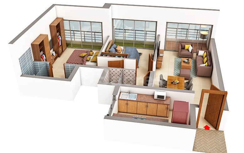 Floor plan of 2 BHK 482 Sq. Ft. Apartment in LnT West Square, Navi Mumbai