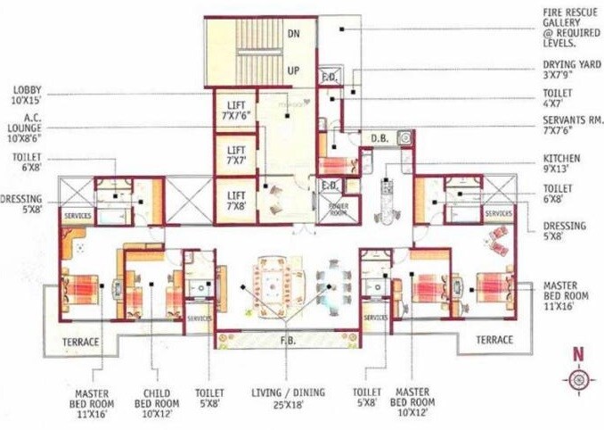 Floor plan of 4 BHK 3185 Sq. Ft. Apartment in Lotus Acropolis, Navi Mumbai