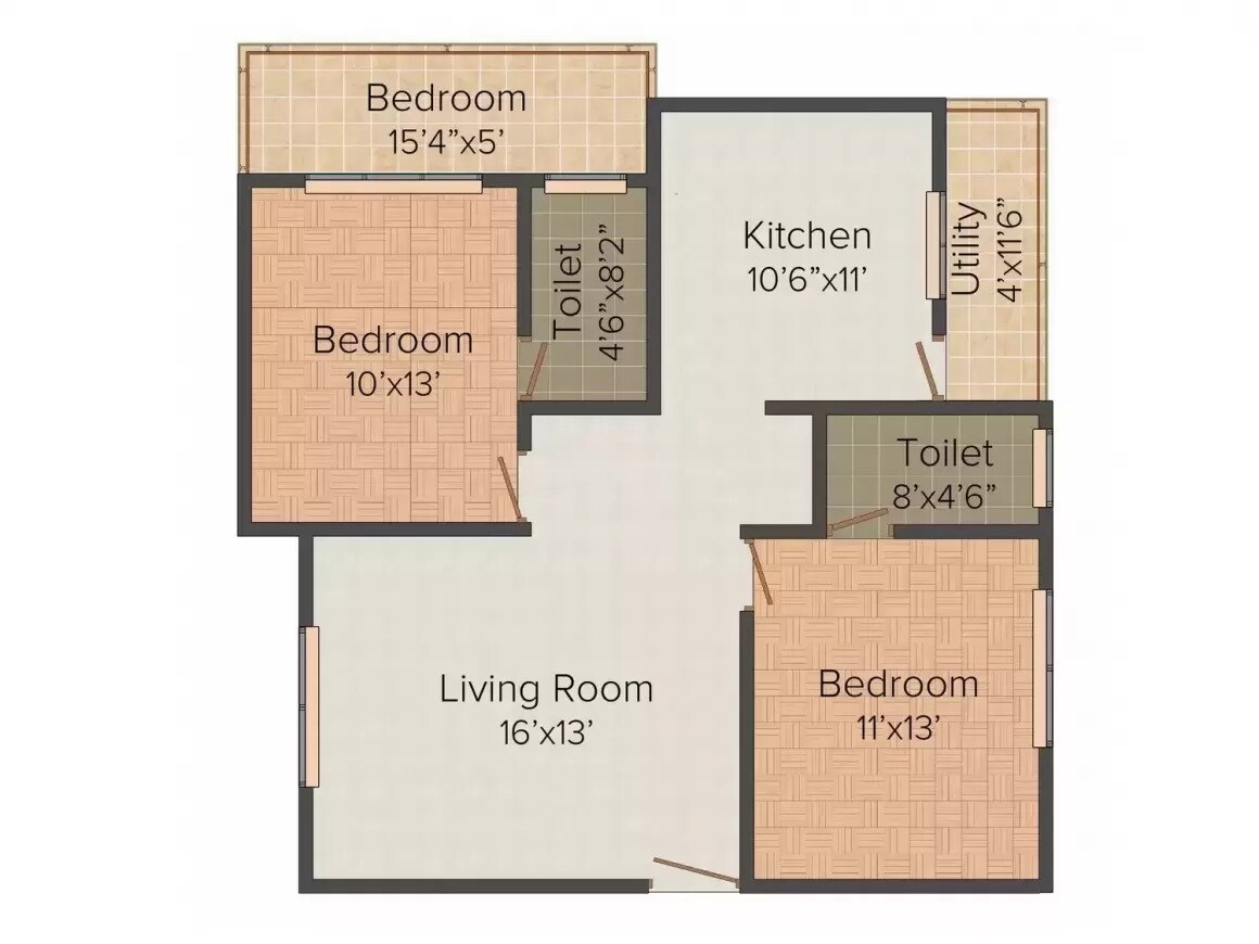 2 BHK 1045 Sq. Ft. Apartment