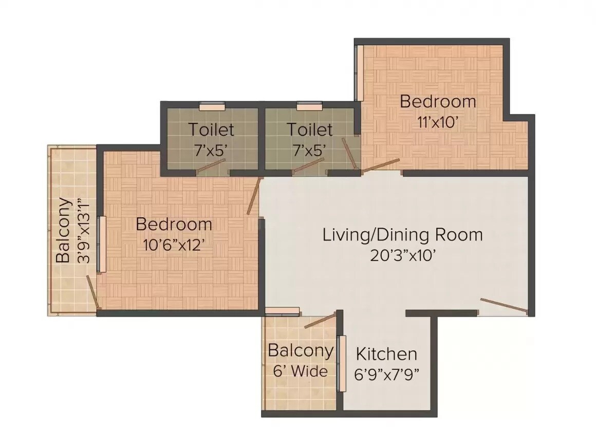 2 BHK 960 Sq. Ft. Apartment